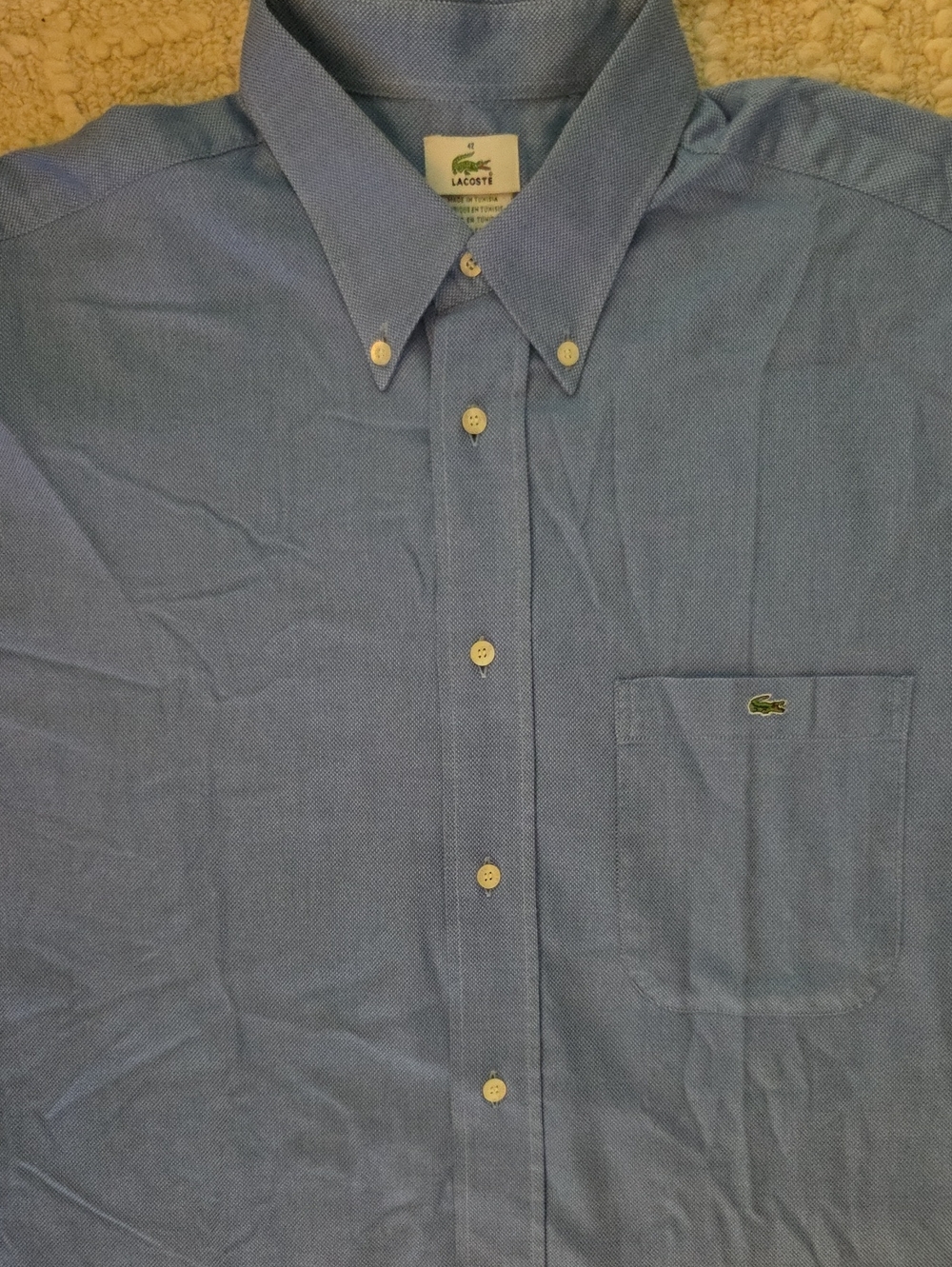 Lacoste Mens Oxford Cotton Button Down Shirt Blue Size 42 L Made in Tunisia